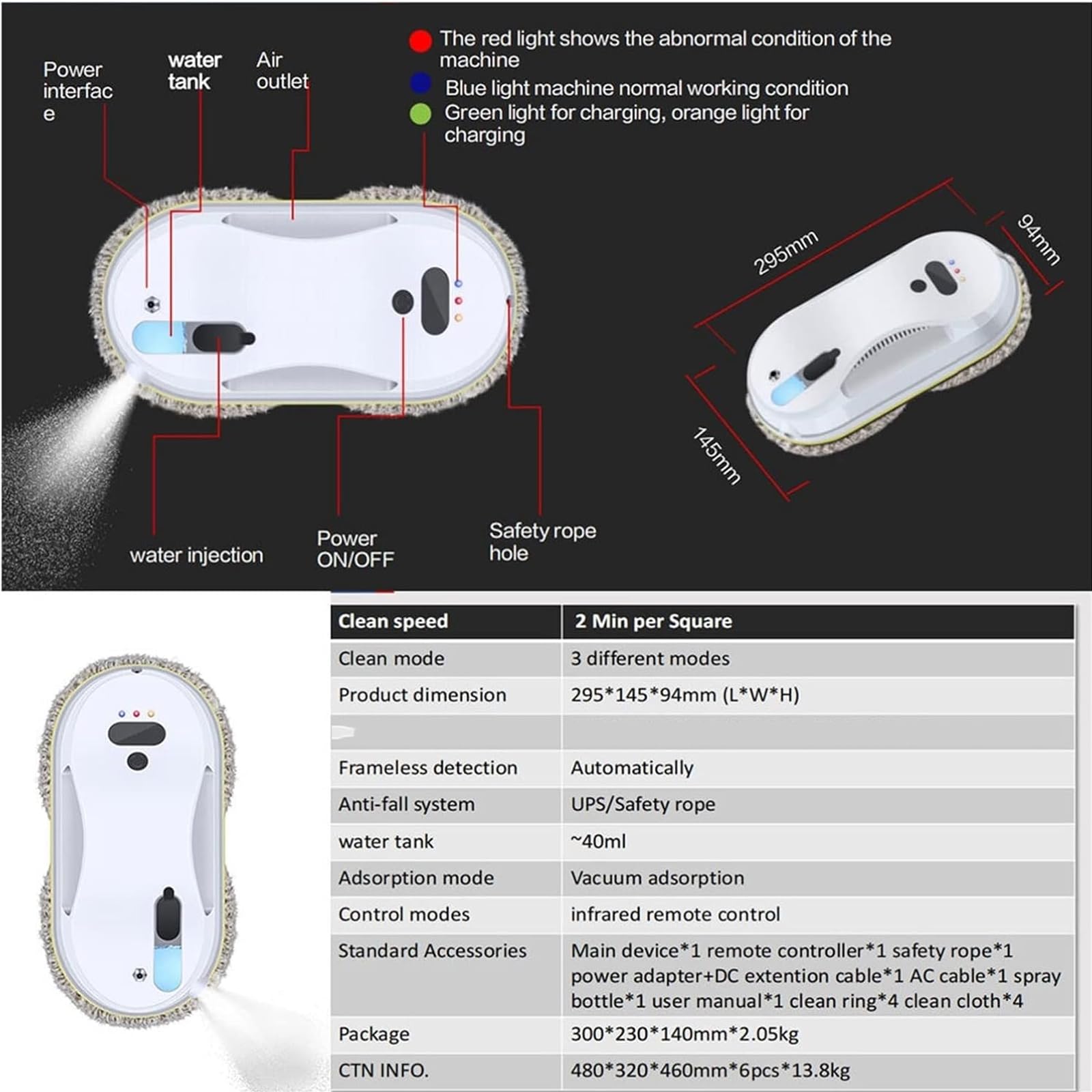 Inteligentny Robot Czyszczący Inteligentny Rozpylacz Wody Robot Odkurzający Do Okien Z Kontrolą Aplikacji Wifi Wysokie Ssanie Antypoślizgowa Maszyna Do Czyszczenia Szklan(