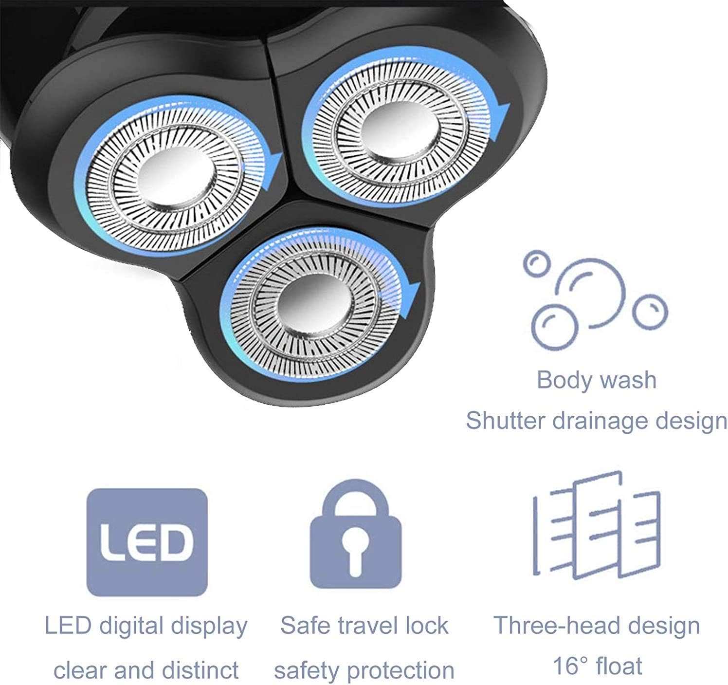 Electric Shaver for Men, 5 in 1 Head Shavers for Bald Men Electric Rotary Razor Beard Trimmer Grooming Kit IPX7-Waterproof, Faster-Charging LED Display USB Rechargeable