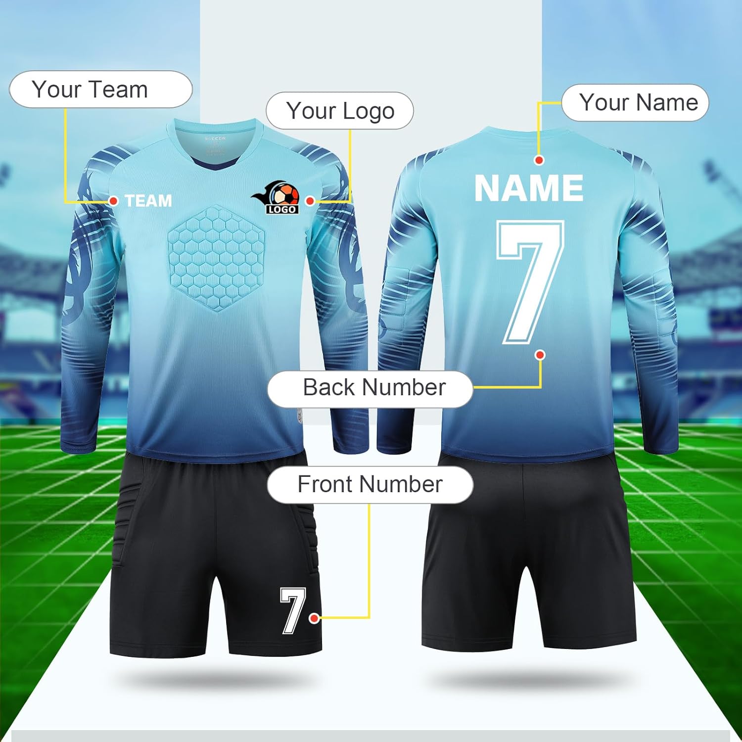 Custom Goalie Jersey Soccer for Adult/Kids Goalkeeper Jersey Personalized Long Sleeve and Pants with Name Team Logo - Image 2