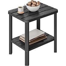 KAMABOKO Outdoor Side Table, 2-Tier Adirondack Square Patio Table, HDPE End Tables for Backyard Pool Porch Lawn, Easy Maintenance & Weather Resistant, Black