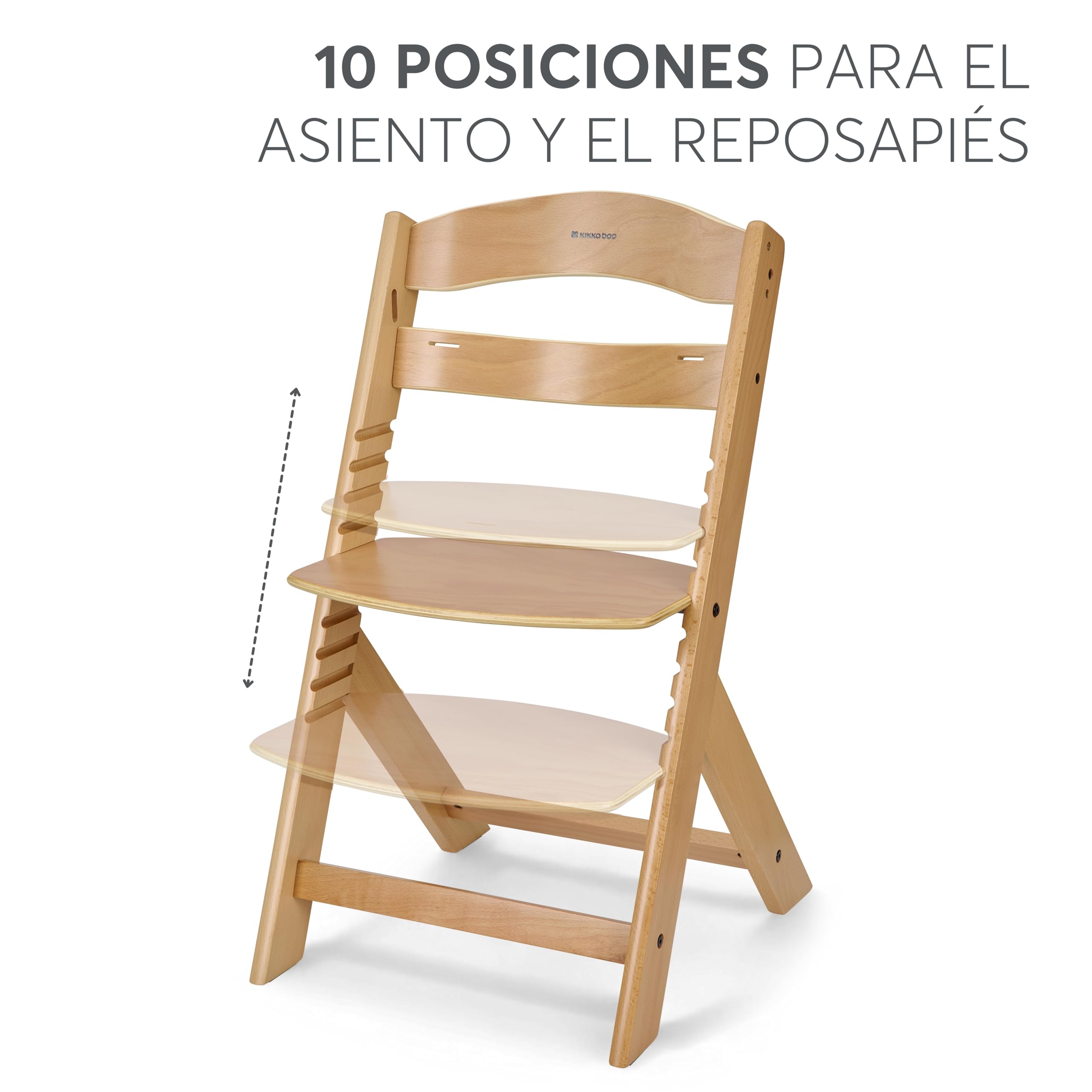 KikkaBoo Trona Evolutiva de Madera para Bebé NORDY, Silla Alta Ajustable hasta 35 kg, Haya Maciza, Bandeja Extraíble, Arnés de 3 Puntos, Madera