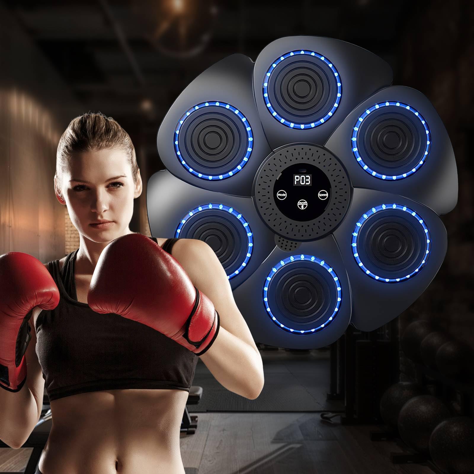 Machine de boxe intelligente Bluetooth avec écran LED, boîte murale, gants de boxe, 9 modes de vitesse et mode comptage