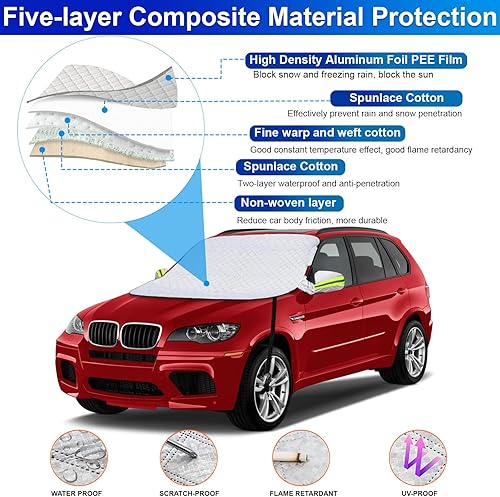Miniatura 5 de Cubierta de nieve para parabrisas de automóvil para hielo con protección de 5 capas, protector de parabrisas de invierno con bordes magnéticos,