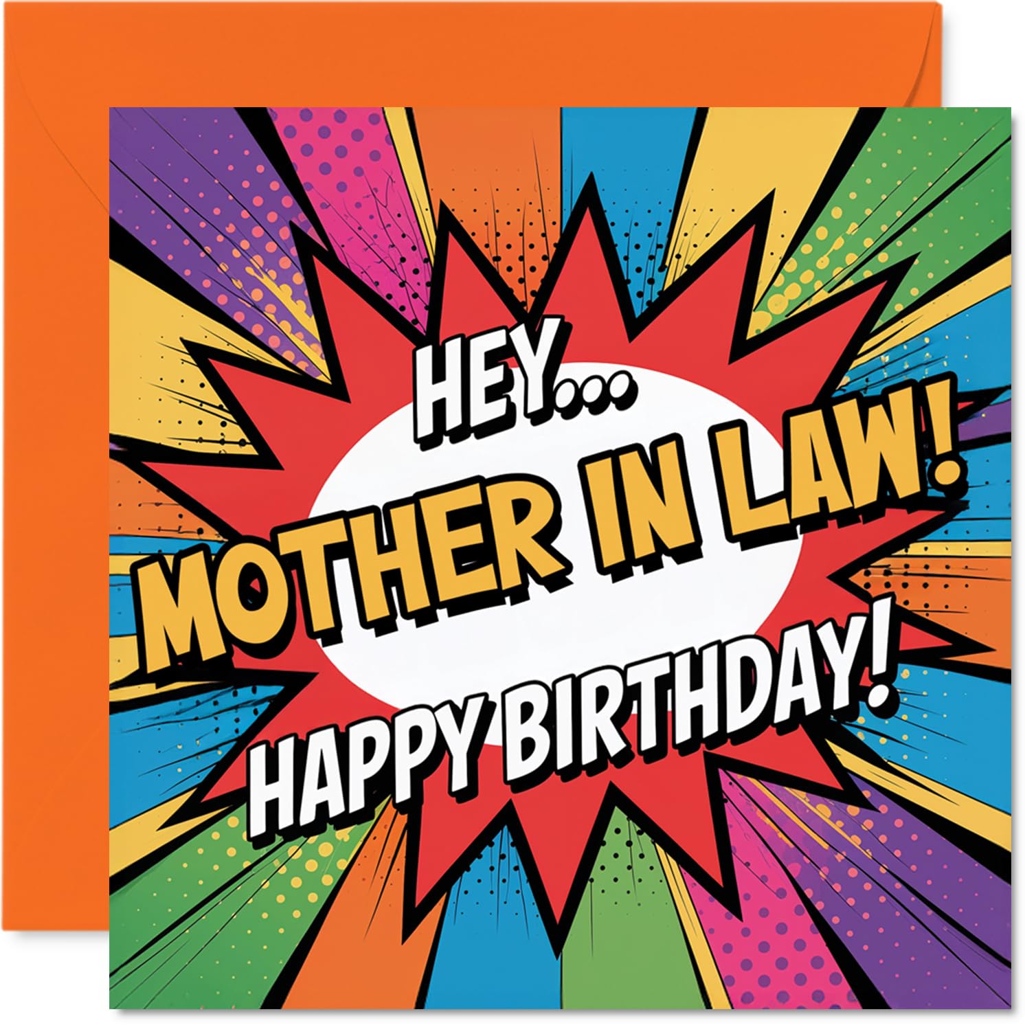 Funny Birthday Card for Mother in Law - Bursting with Birthday Cheer - Bold Comic-style Design for Mother-in-law - 145mm Square, Envelope Included