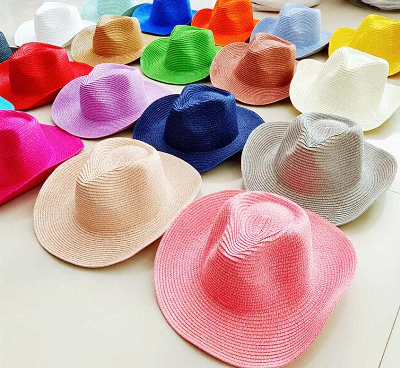 Straw Cowboy Breathable Hat Navy Blue