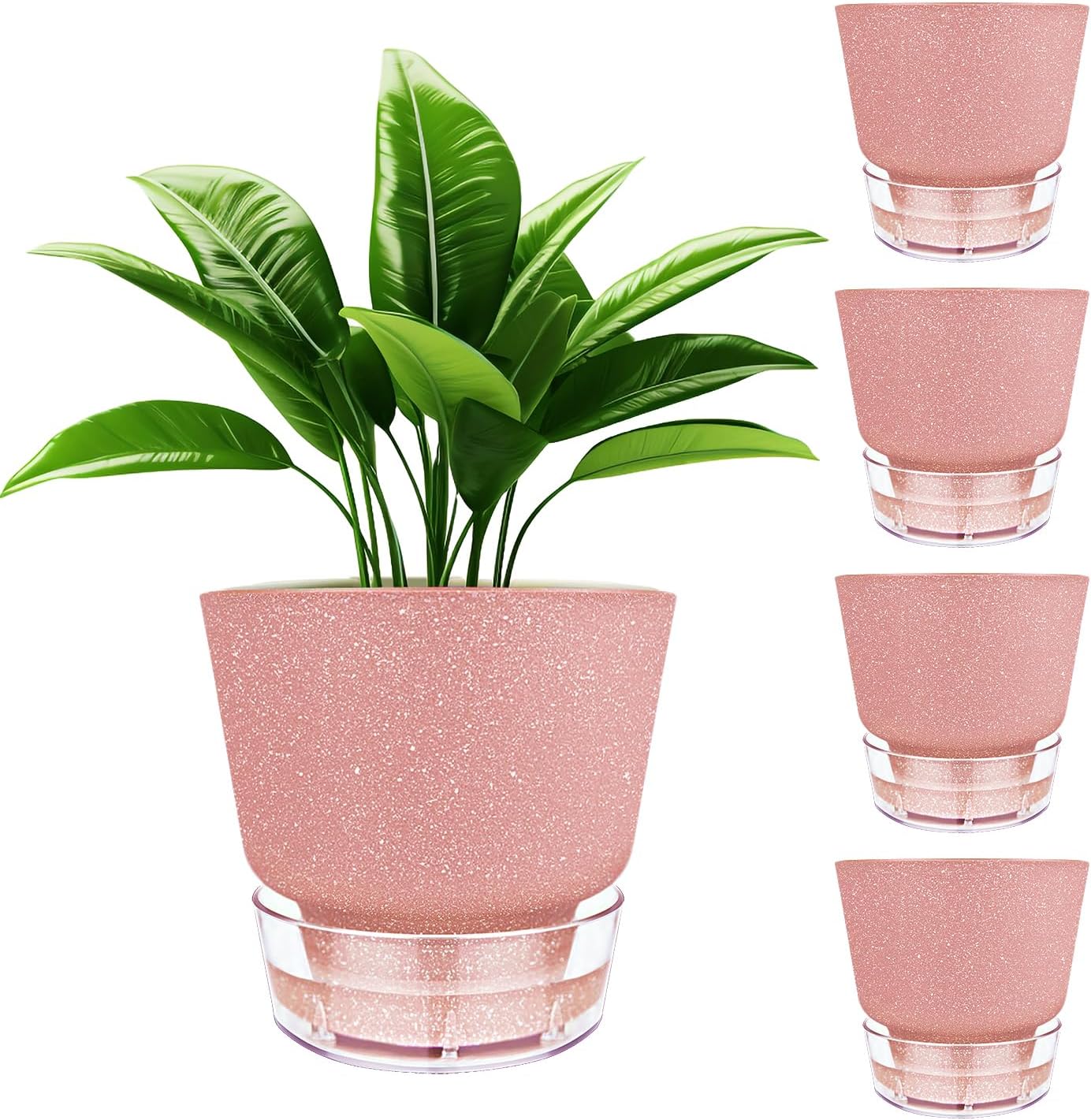 Self Watering Pots for Indoor Plants, with Visible Reservoir, 6 inch Plant Pot with Wick Rope Planter Pot for Indoor Outdoor Plants (Frosted Brick Red)