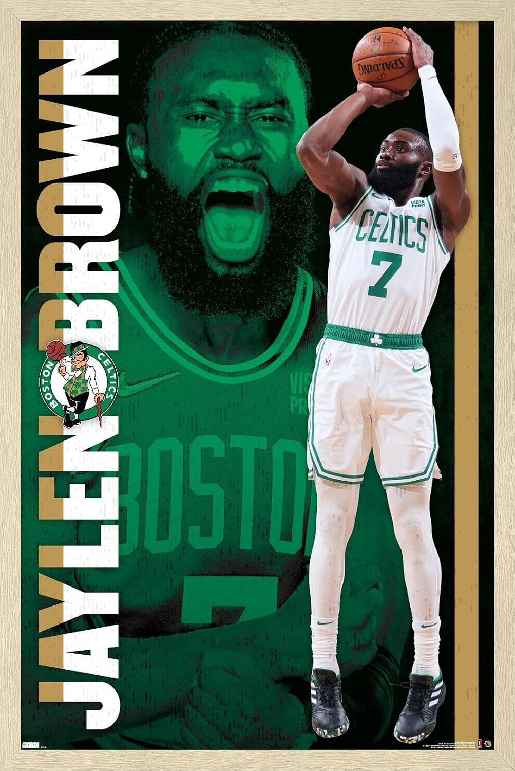 Trends International NBA Boston Celtics - Jaylen Brown 21 Wall Poster, 22.375" x 34", Mahogany Framed Version