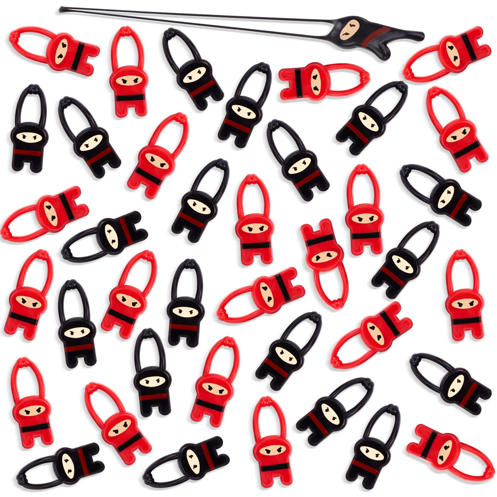 Shindel 40PCS Stretchy Flying Ninjas, Slingshot Ninja Toys Red Black Funny Finger Toys for Ninja Kids Birthday Party Favors Supplies Halloween Trick or Treat Toys BPA-Free Materials