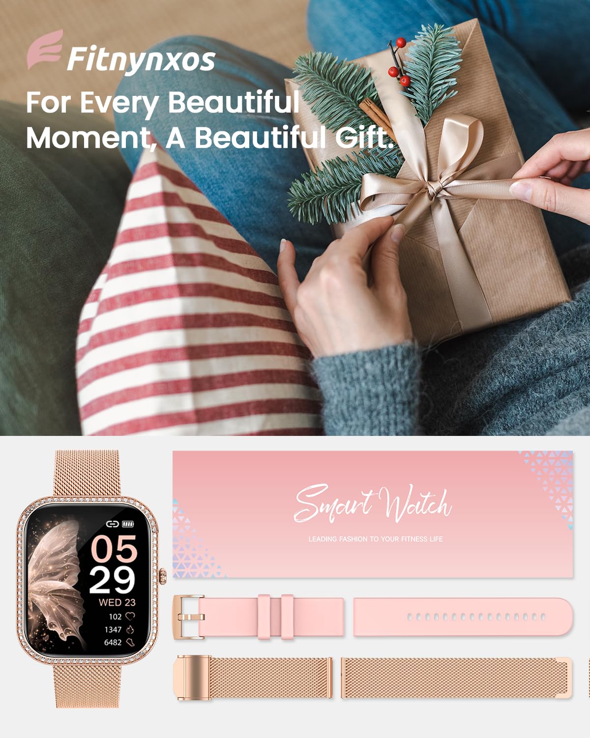 Smartwatch Donna con Chiamata, 1,75" HD Orologio Smart Watch con 130+ Sport, Cardiofrequenzimetro, SpO2, Sonno, Ciclo Mestruale, Fitness Activity Tracker IP68 Android/iOS Oro, Regalo Donna