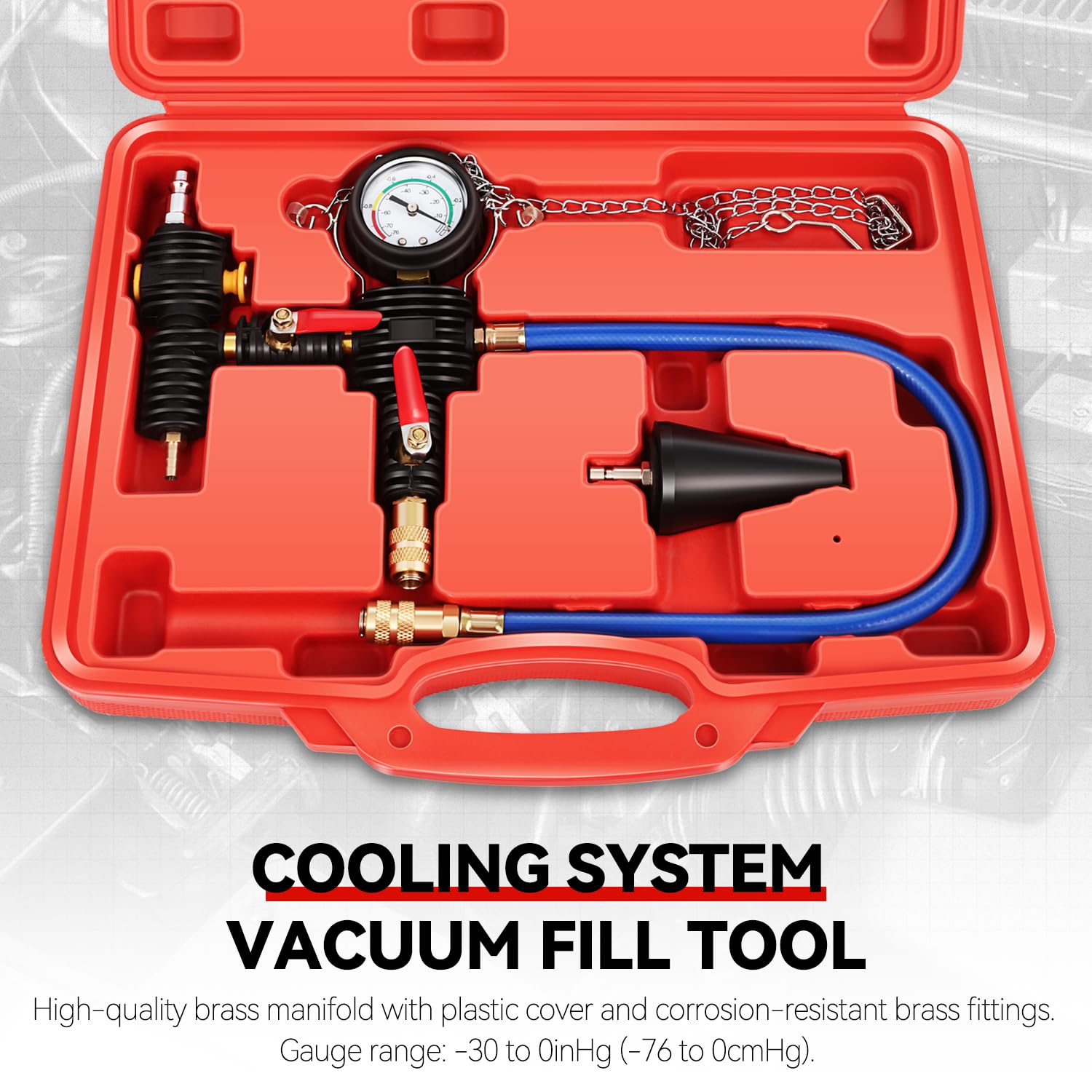 Auto Dynasty Cooling System Vacuum Purge Refill Kit with Pressure Guage Hoses Automotive Coolant Cooling System for Car Van SUV Truck
