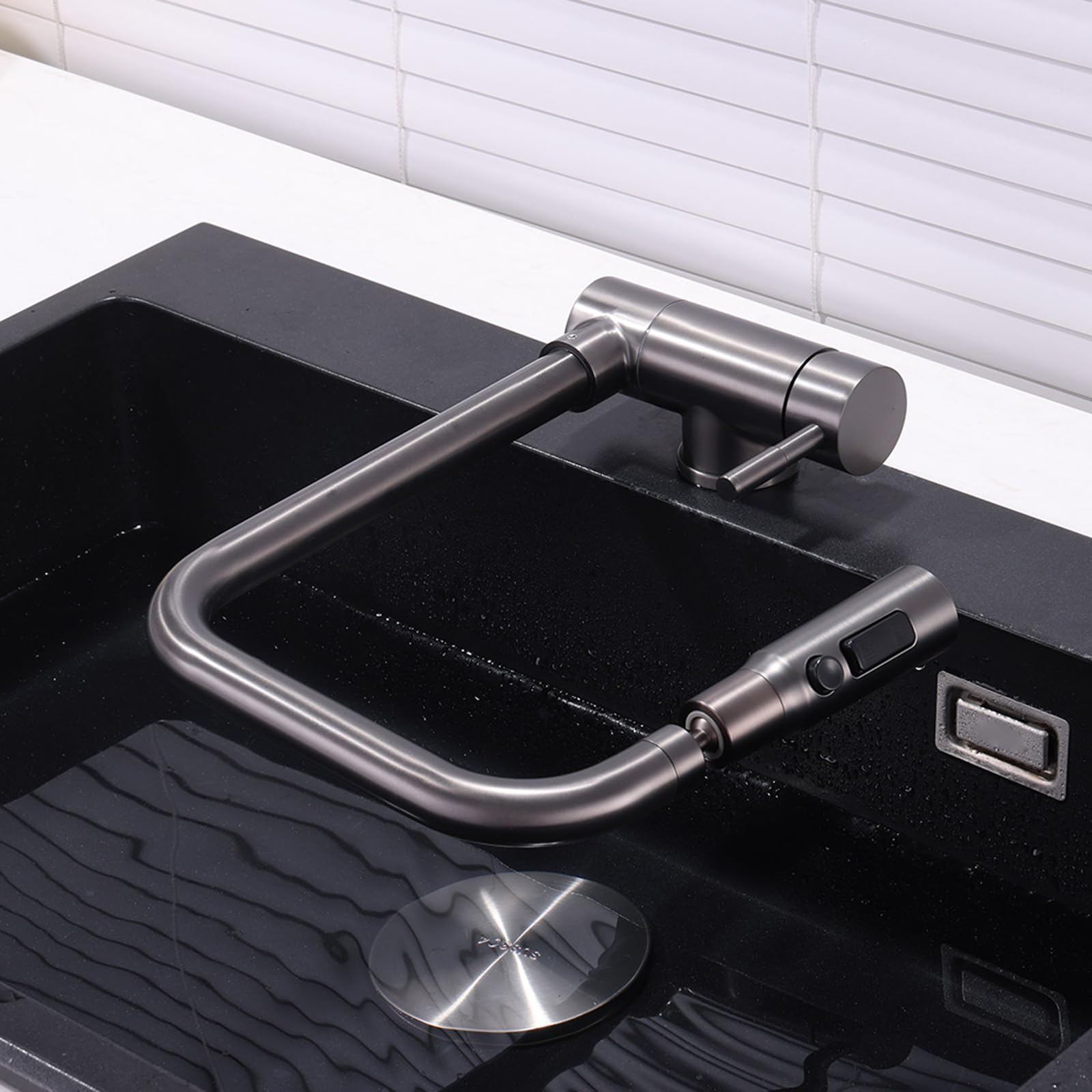 Grifo Cocina Plegable bajo Ventana Acero Inoxidable 3 Modos Giratorio De 360° Grifo Fregadero Cocina Abatible-Gris