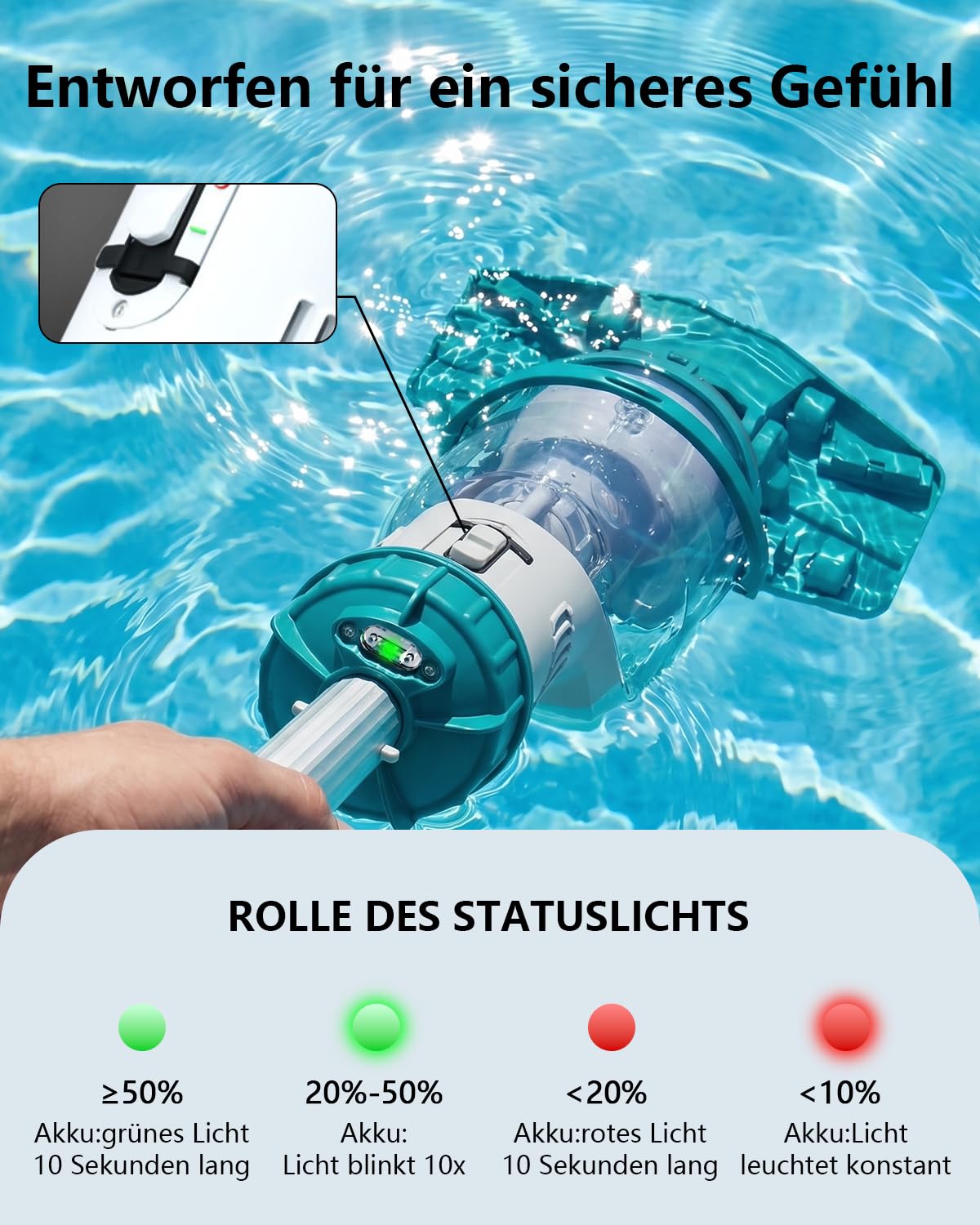 FOTING Aspirateur de piscine sans fil avec écran LED, aspiration jusqu'à 4300 l/h, aspirateur de sol de piscine avec fonction d'aspiration tout angle, autonomie jusqu'à 60 minutes, nettoyeur de