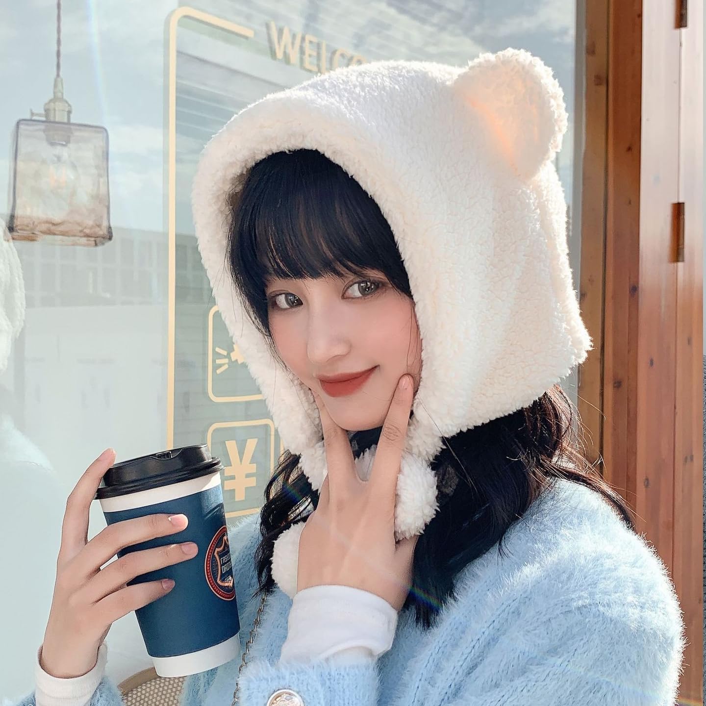 Women Bear Ear Hat Plush Animal Earflap Beanie Fuzzy Bear Warm Trapper Hat Faux Fur Ski Snow Cap - Image 7