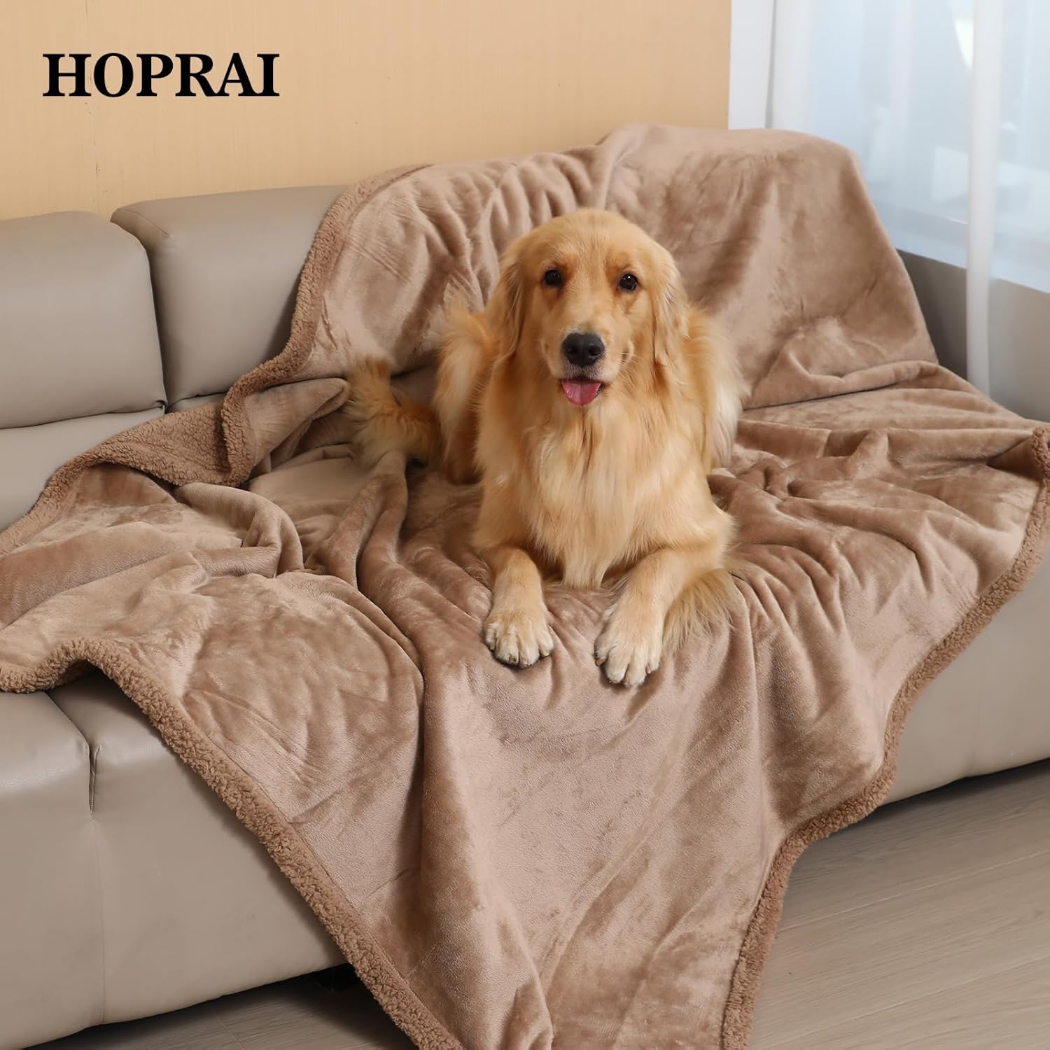Waterproof Pet Blanket for Medium Large Dogs Washable Fluffy Thick Jacquard Shag Fleece Warm Sherpa Pet Blanket Cats Puppy Couch Protection (Light Coffee XXL85*85inches) - Image 5