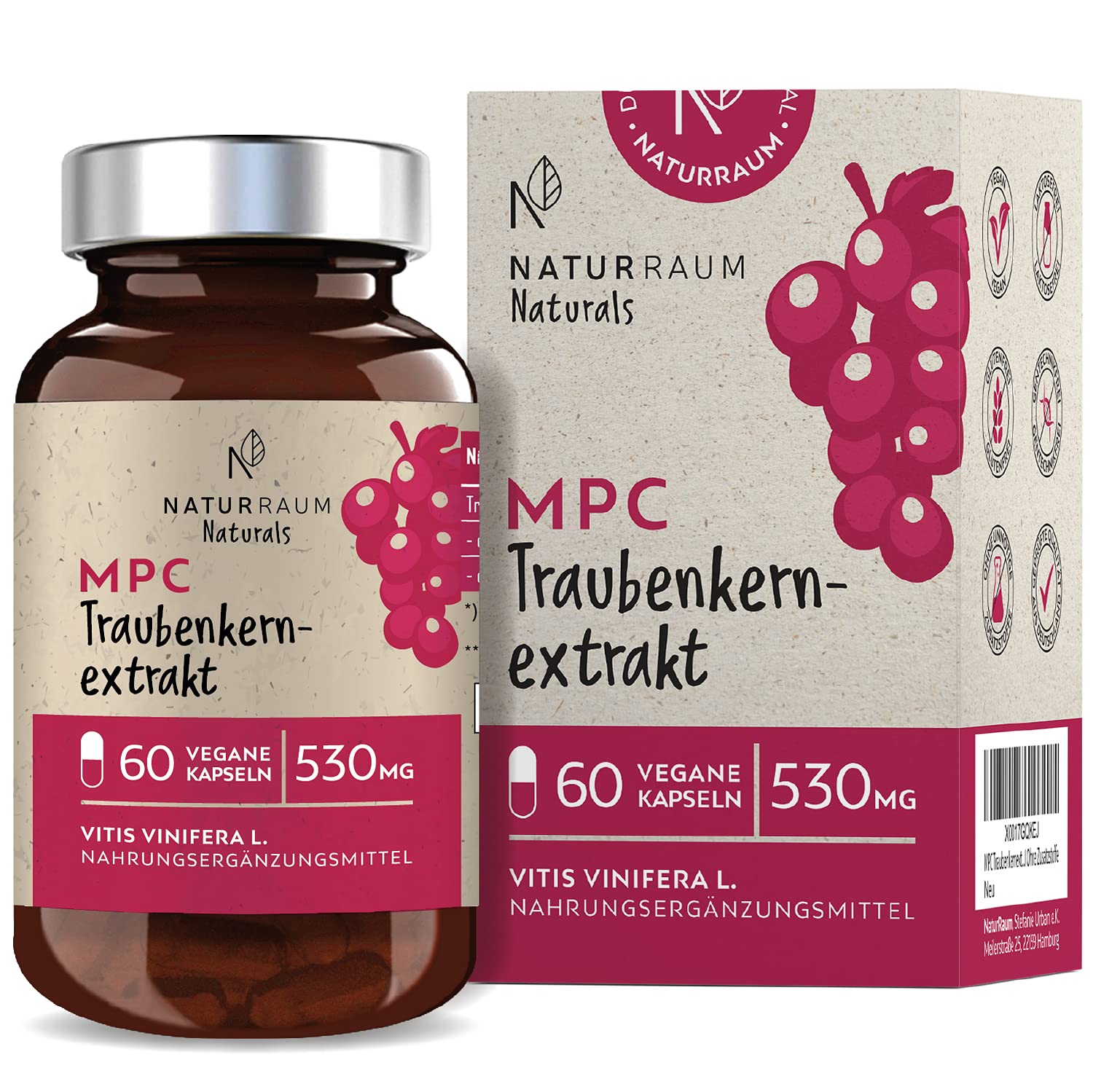MPC Traubenkernextrakt Kapseln I 60 Stück im Glas I Vegan I 530 mg I 44-mal bioverfügbarer als OPC Traubenkernextrakt I Hochdosiert I Qualität aus der Champagne in Frankreich I Ohne Zusatzstoffe