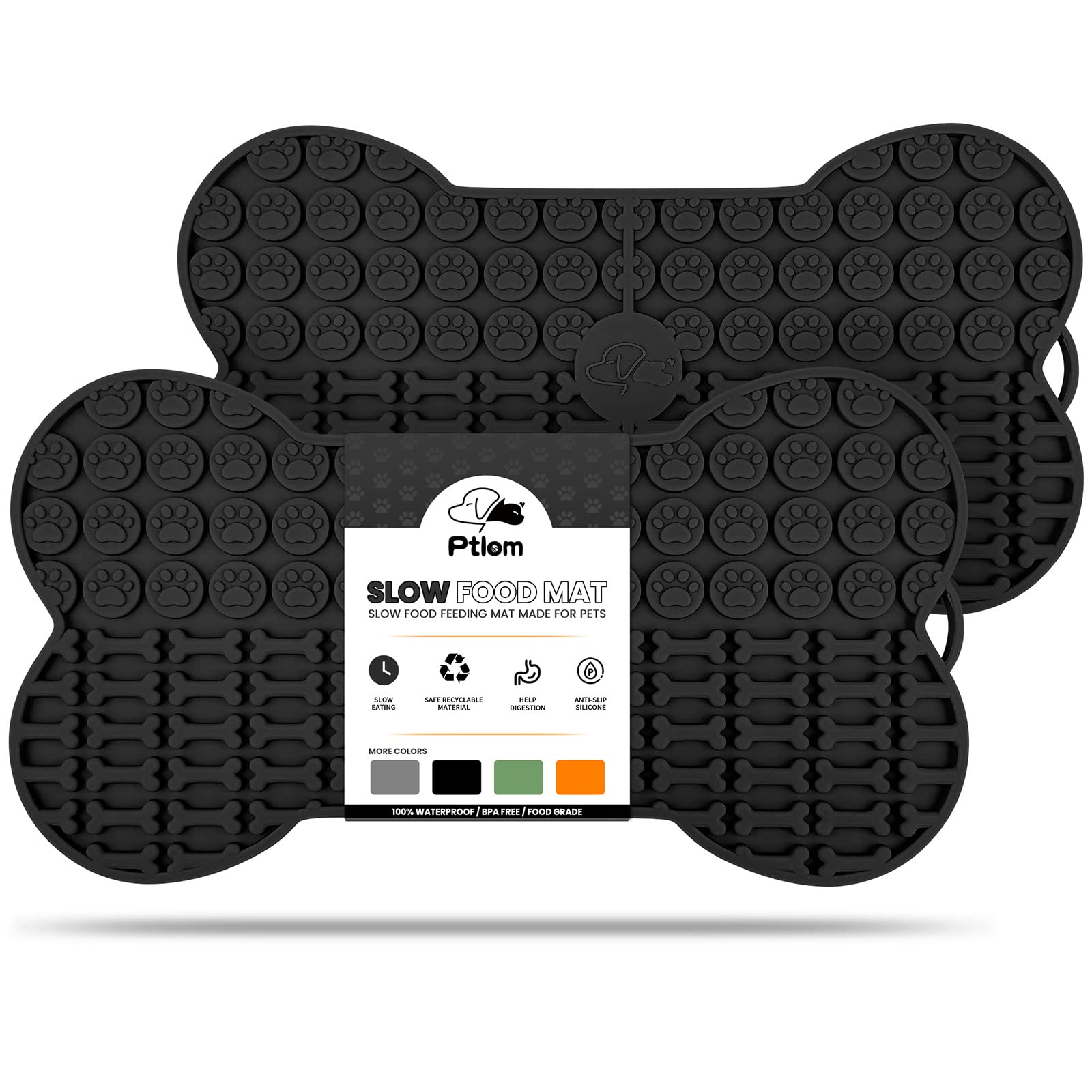 Ptlom 2 Pack Pet Licking Mats for Dogs and Cats Slow Feeder Mat, Silicone Dog Training Treat Mat for Anxiety Relief, Pets Dog Lick Mats Suitable for Peanut Butter, Wet Food and Yogurt, Black