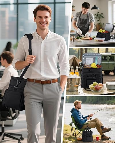 Miniatura 7 de Lonchera grande para hombres y mujeres, bolsa de almuerzo aislada de doble compartimento, bolsa térmica expandible a prueba de fugas con correa