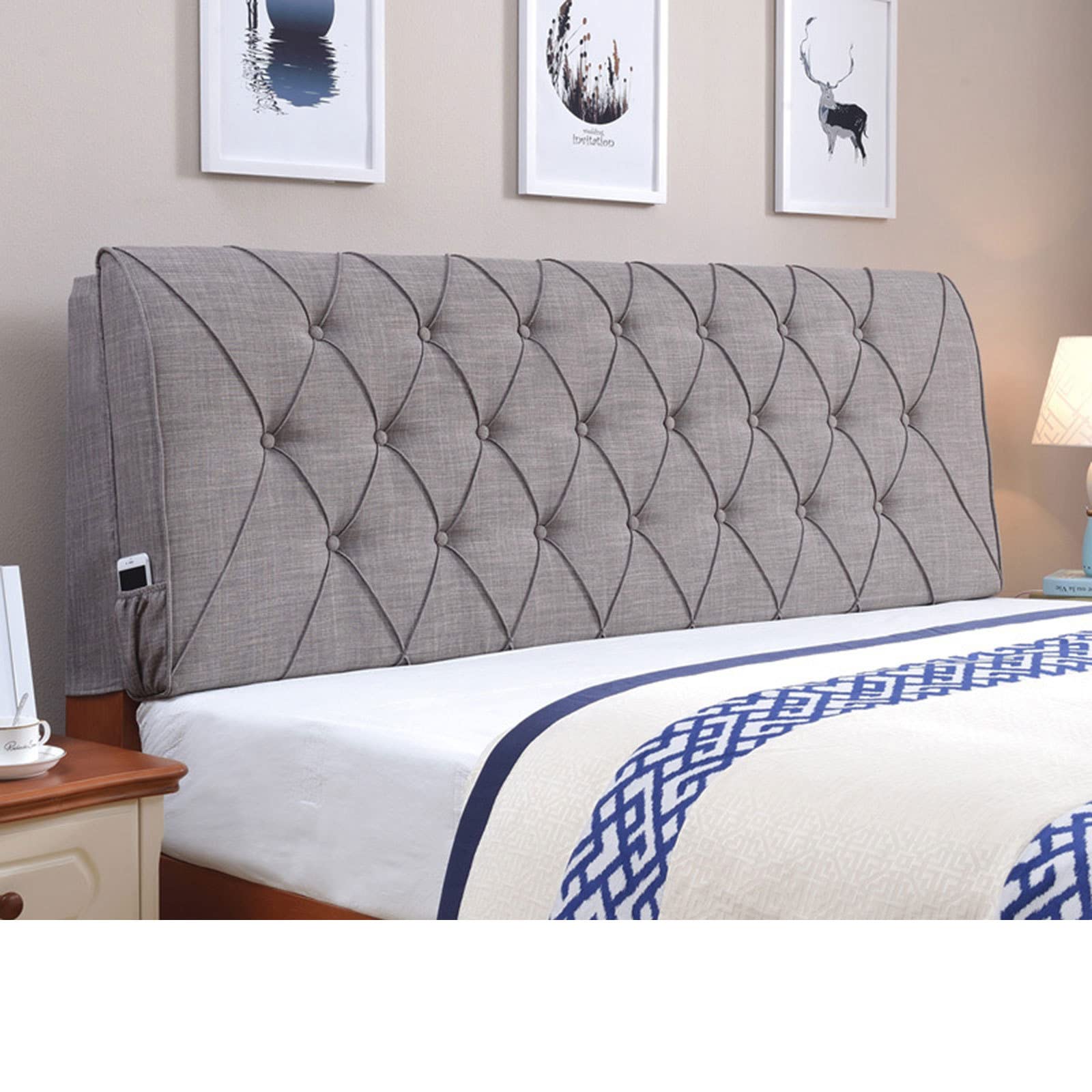 Cabecero Cama Funda Cojín para Respaldo De Cama, Cabeceros Cubierta, Tela De Lino De Algodón Espesar Cabecero De Cama Funda Protectora A Prueba De Polvo Decorativa,Grey2-190x60cm