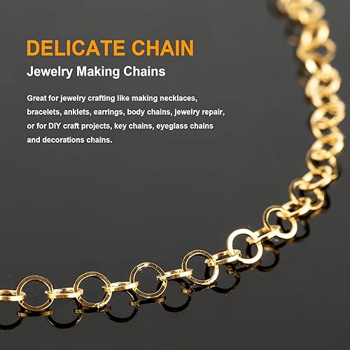 Miniatura 4 de KYUNHOO Cadenas de acero inoxidable chapadas en oro de 16.4 pies, cadena de eslabones circulares de 0.157 in, a granel para mujeres, pulseras,