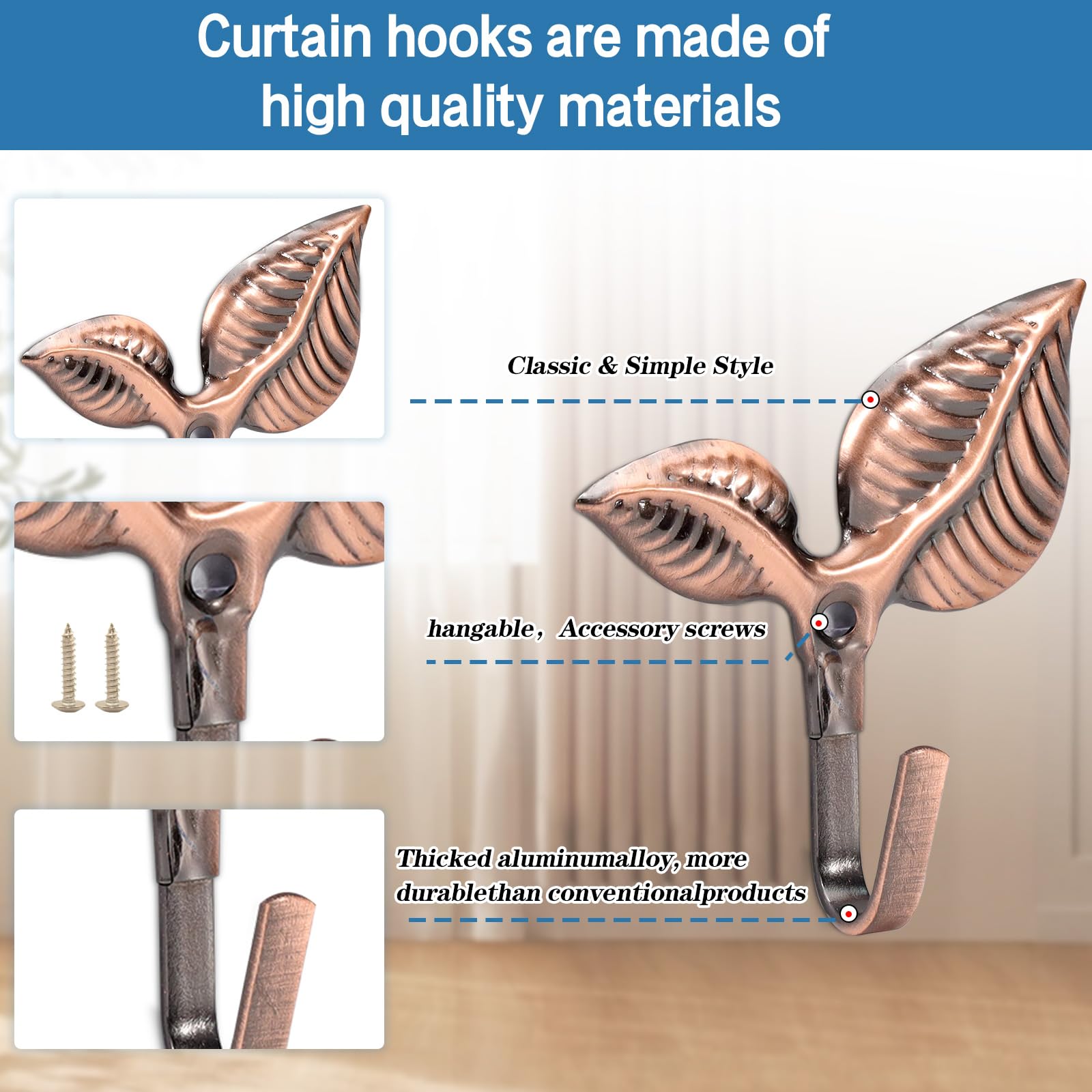 4 Pcs Metal Curtain Holdbacks, Curtain Hooks for Drapes Wall Metal Decorative Curtain Tiebacks Hooks - Image 3