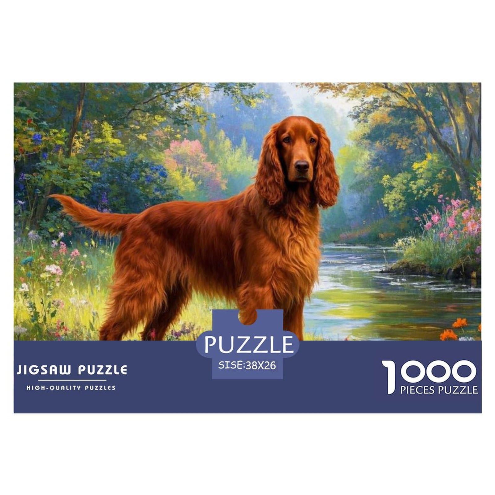 Puzzle Irish Setter Dog 1000 Pieces Challenge Game for Adults,Spring Natural Landscape Impossible Jigsaw Puzzles 1000 Piece Educational Games Home Decoration 38x26cm/1000pcs — image 1