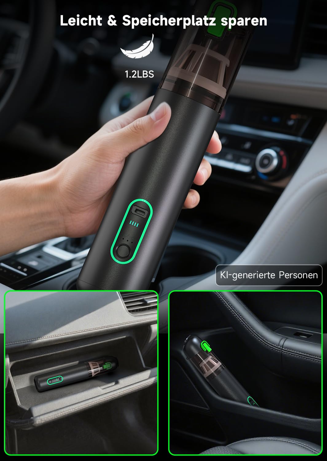 Kabelloser Handstaubsauger, Akku-Autostaubsauger mit hoher Leistung | Kabelloser Staubsauger mit HEPA-Filter, 20000Pa Starke Saugkraft, 4-in-1 Mini Staubsauger für Auto, Tierhaare, Teppich, Sofa