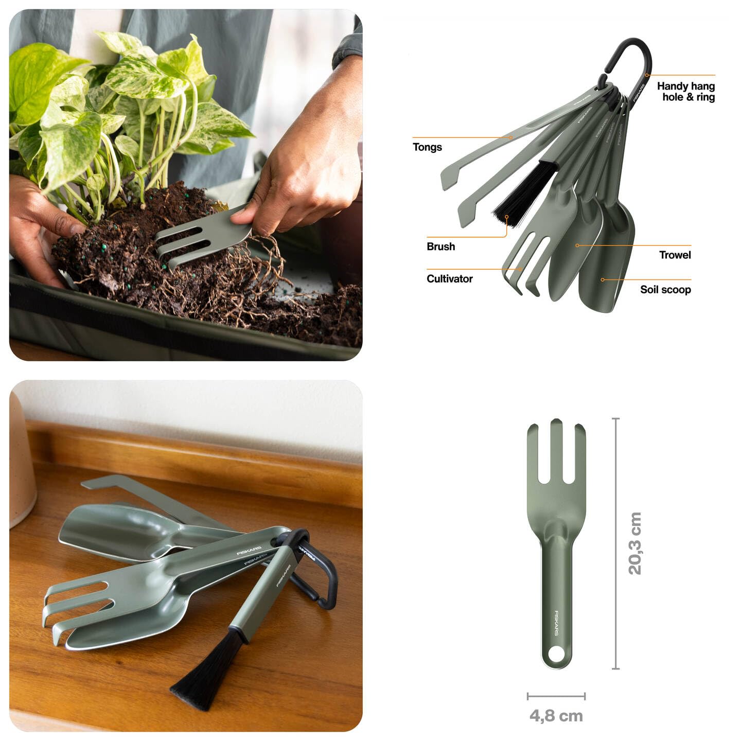 Fiskars Urban Plant Care, Set d'Outils de Jardinage, 5 Pièces