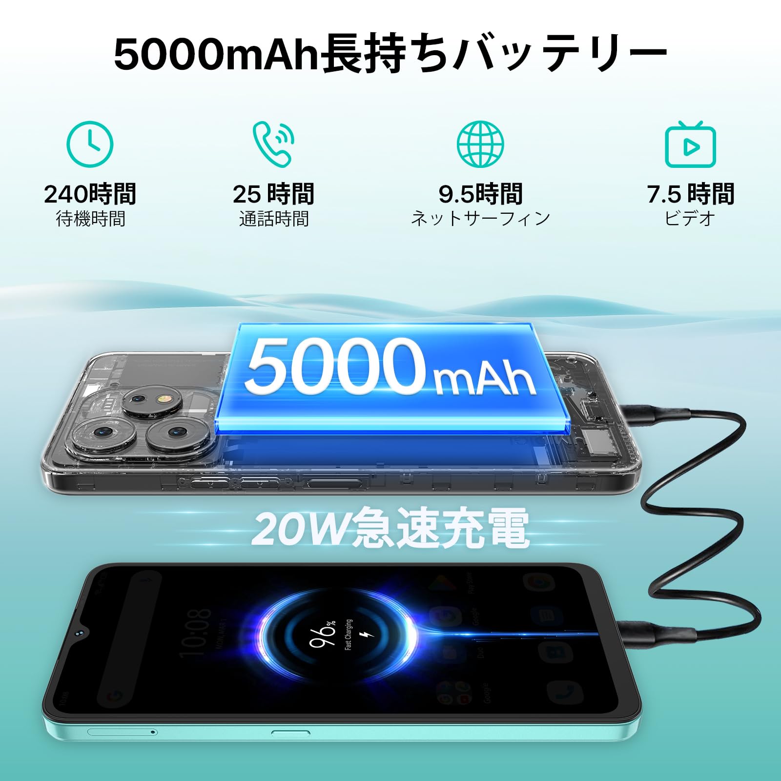Amazon | UMIDIGI A15 SIMフリー スマホ 本体 16GB RAM+256GB ROM 1TB 