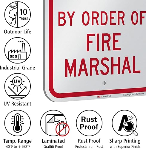 Miniatura 7 de SmartSign -K-9548-EG Letrero "No Parking - por Order Of Fire Marshal"  12 x 18 pulgadas, aluminio reflectante 3M de grado de ingeniero, rojo sobre