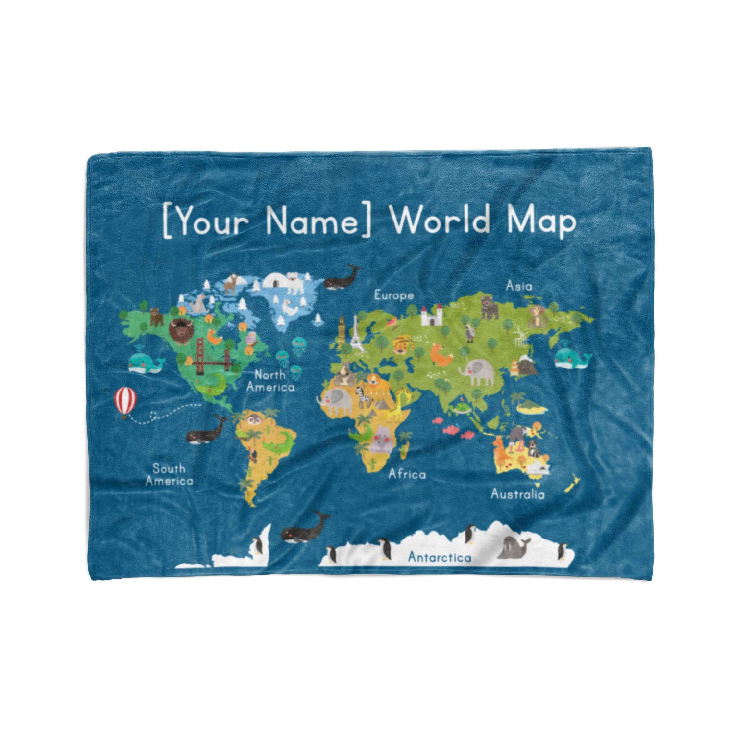 Personalized World Map Soft Fleece Learning Blanket for Kids - Boy, Girls, Babies, for Nursery, Baby Room, Travel, or as Throw (30" x 40" - Baby)