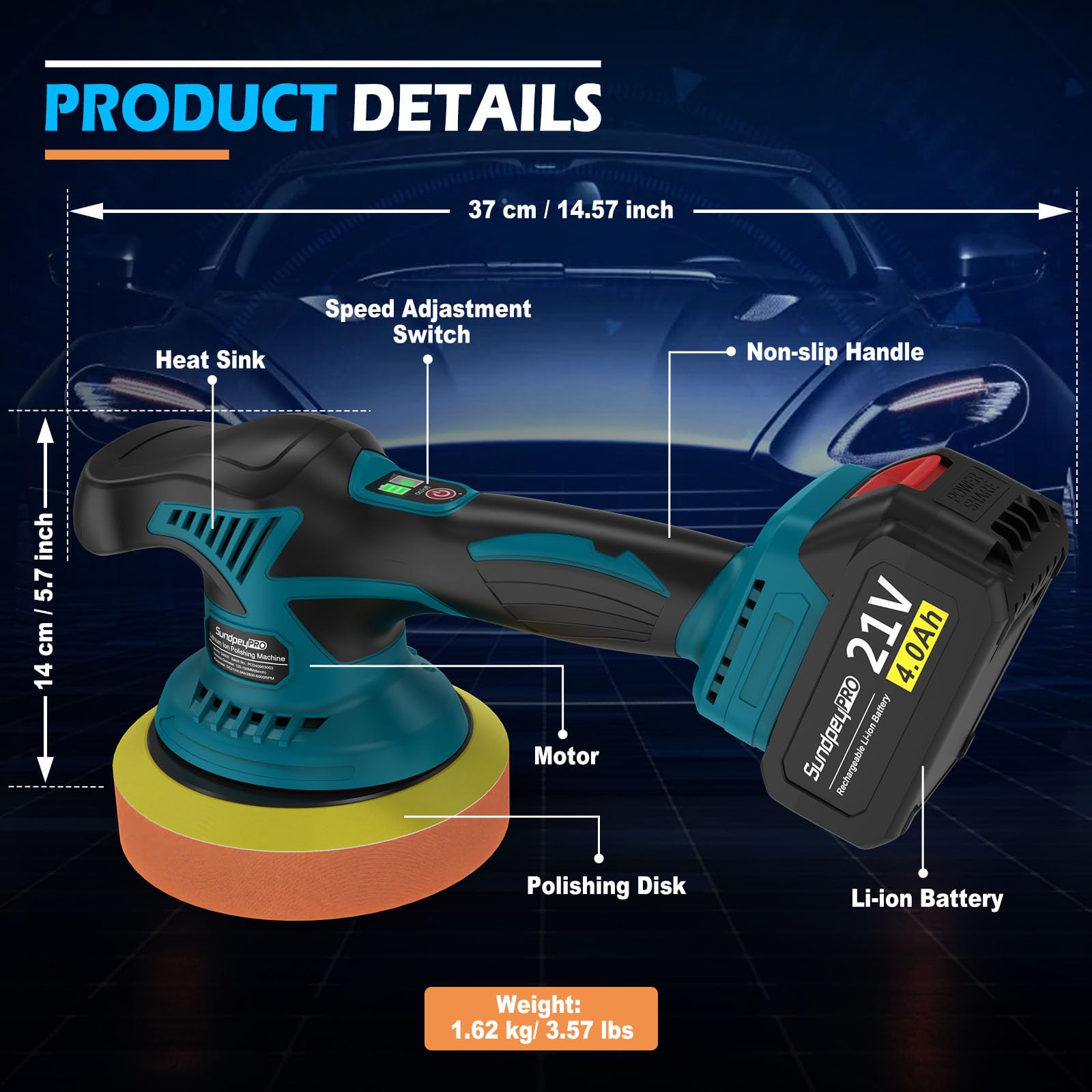 6" Lucidatrice Auto a Batteria, 21V Lucidatrice Rotorbitale con 2 Batterie 4000mAh e 8 Velocità Regolabili e 6000RPM, Wireless e Leggera, Ideale per Fai da Te e Detailing Auto, Lucidatura, Polishing
