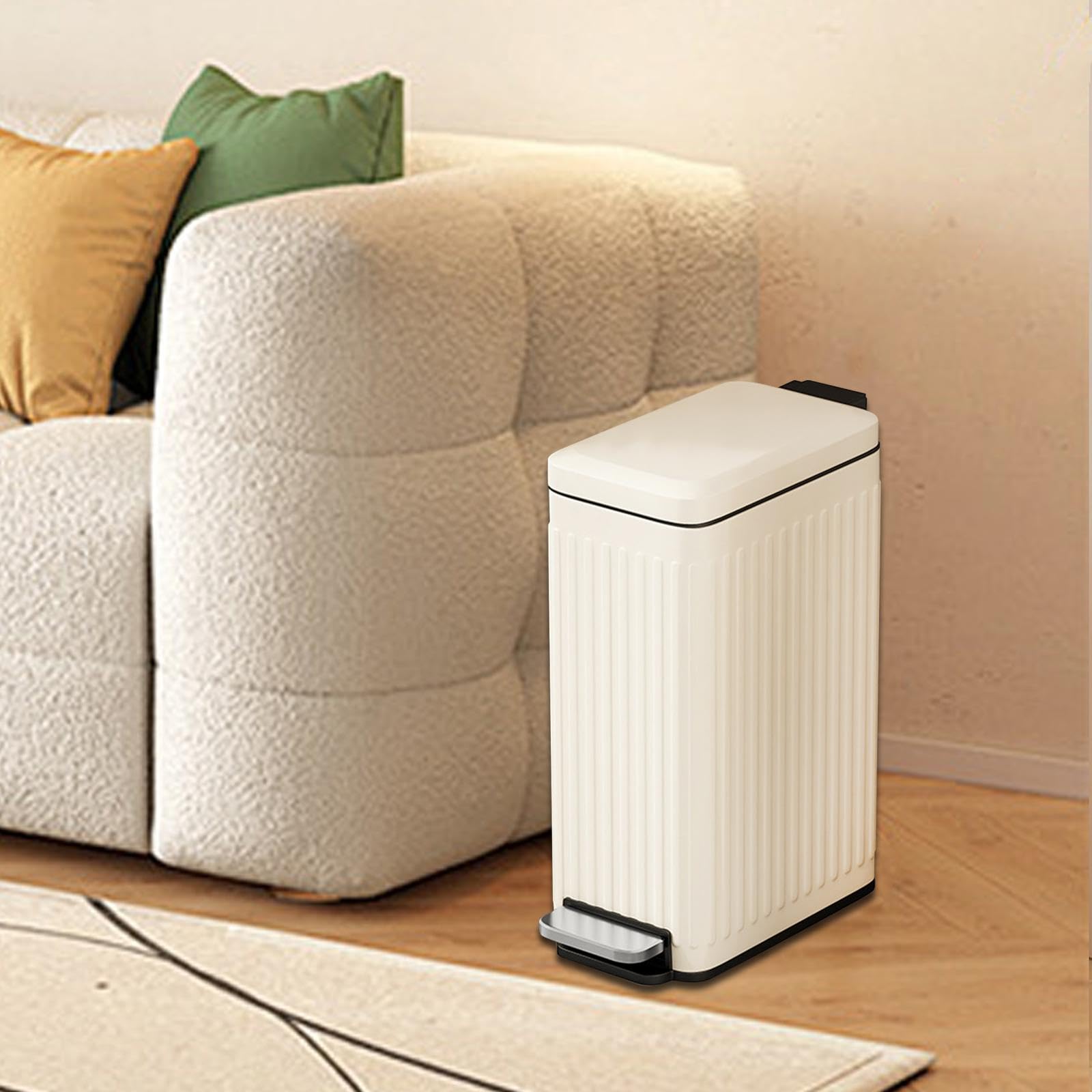 CALANDIS® Bathroom Trash Can with Lid Organizer Slim for Bathroom Entryway Living Room White Stripe | Trash Cans & Wastebaskets | Household Supplies & Cleaning 4