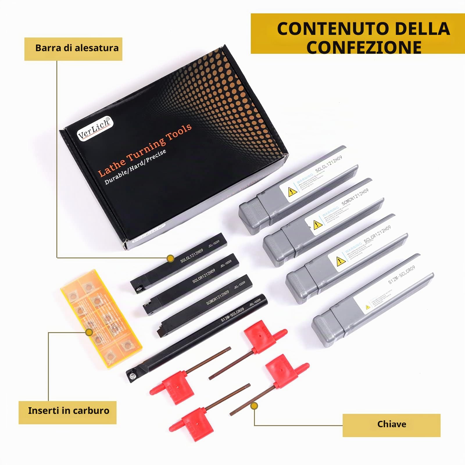 VerRich - Utensili per tornitura, S12M SCLCR09/SCLCR1212H09/SCLCL1212H09/SCMCN1212H09 Barra di foratura per tornitura con 10 inserti CCMT09T304