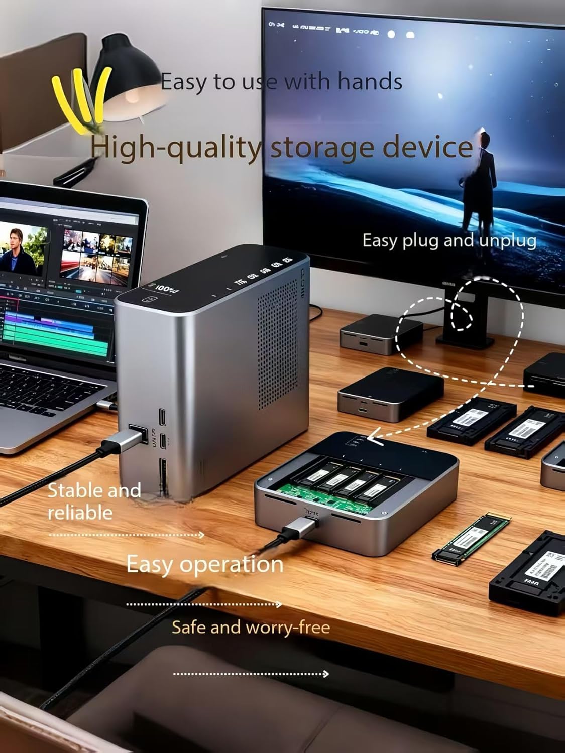 4 Bays USB4.0 (USB-C) 40G Portable NVMe (M Key, B+M Key) / PCIe SSD (2280, 2260, 2242, 2230) Ultra Fast External SSD Docking Station Duplicator Cloner (Docking Only)