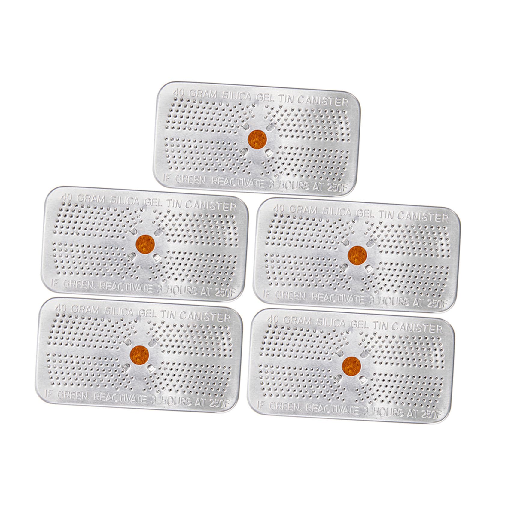 Bustine Assorbiumidità Gel di Silice Indicatore 5 Pezzi 40 Grammi | Barattolo in Alluminio, Colore Arancia, per Armadi e Raccolta Materiali, per Controllo Dell'umidità