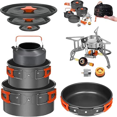 Camping Cookware Mess Kit Set with Stove - Backpacking Camping