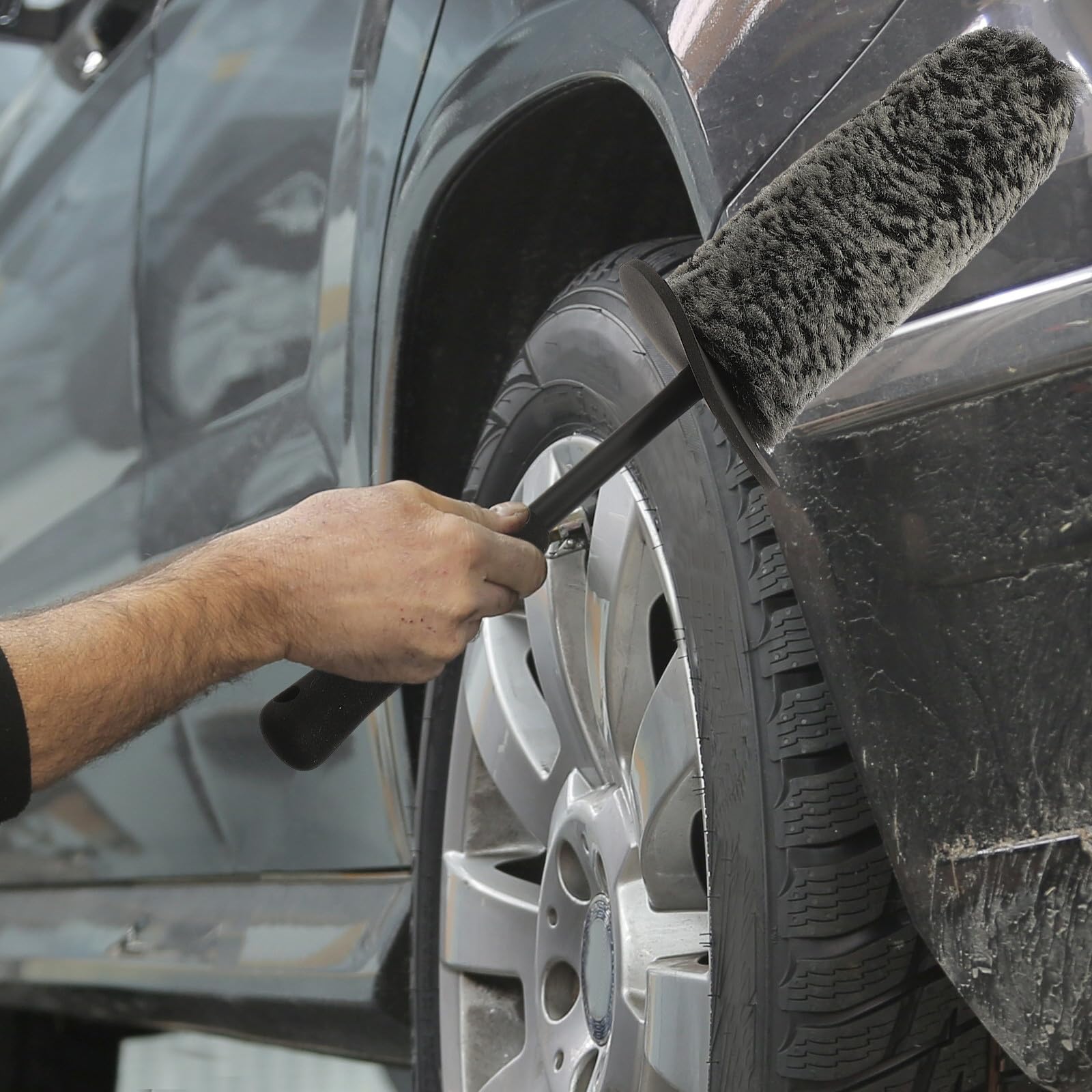 Healvian Spazzola per Cerchioni Auto Set 2 Pezzi Manico, Spazzola la Pulizia delle Ruote Leggera e Resistente, per Pulizia Dettagliata di Cerchi, Prese d'Aria e Zone Difficili