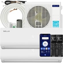 DELLA 28K BTU Dual Zone Mini Split AC 2x12K, 20 SEER2, 16ft Kits | Heating/Cooling, Ductless Inverter HVAC, Alexa/WiFi, 208-230V, Pre-Charged Outdoor Unit, Wall Mounted, AHRI Certified