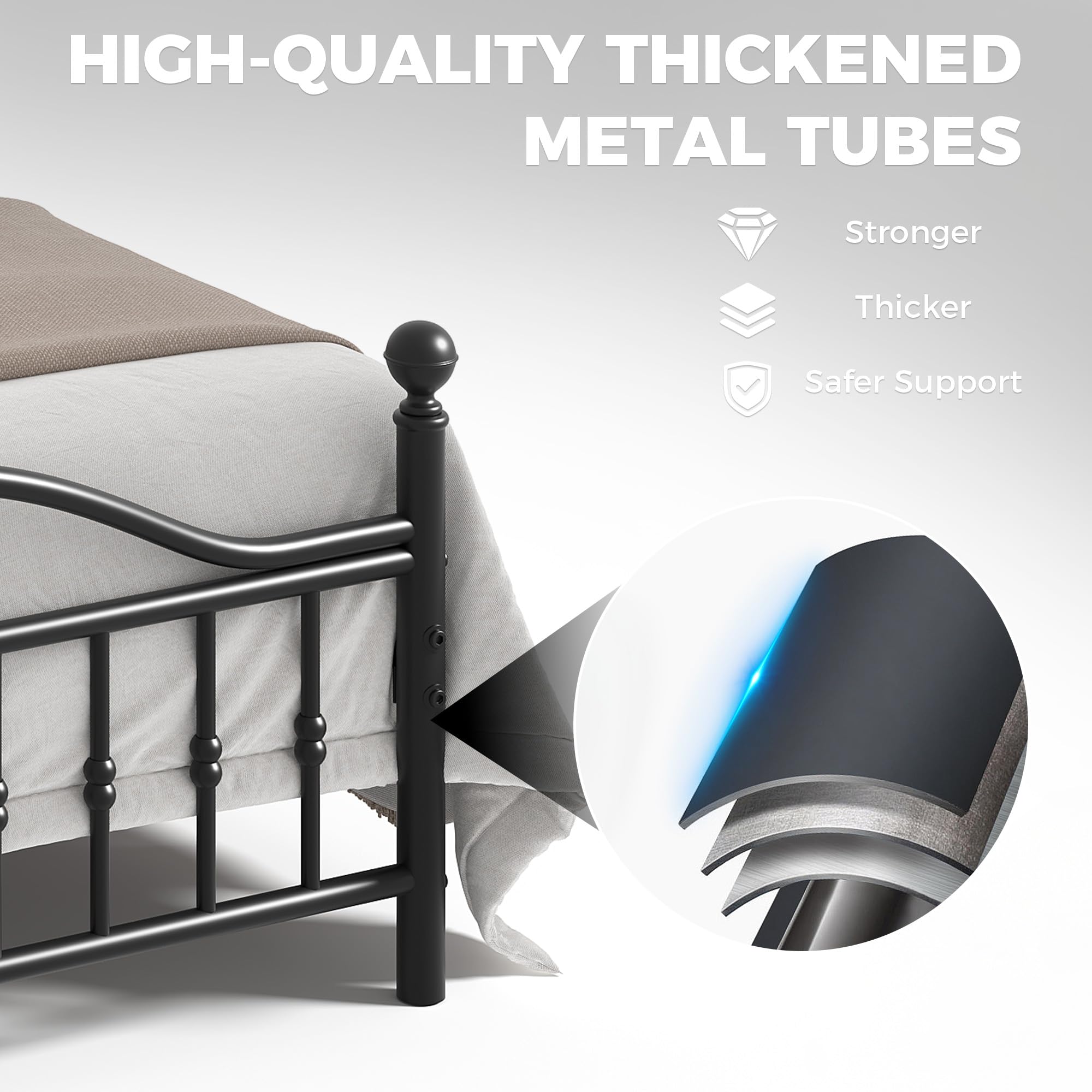 Classic Metal Bed Frame, King Bed Frame with Victorian Vintage headboard, Footboard and Under Bed Storage,Easy Assembly, No Box Spring Needed, 12.6 Inch, Black - 3