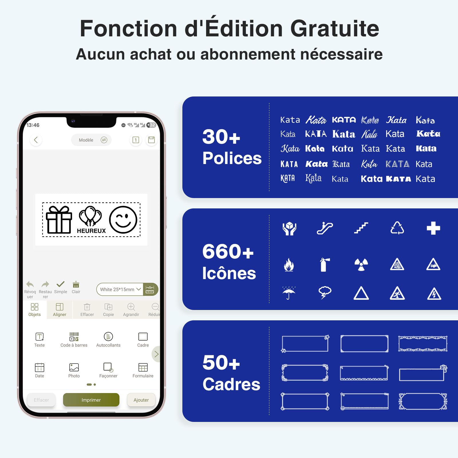 SUPVAN E11 Étiqueteuse Bluetooth avec 4 Rubans, Compatible avec Le Clavier et l'App, Plus de 30 Polices et 660+ Icônes, sans Encre, idéal pour la Maison, la Cuisine, Le Bureau, l'École, Noir