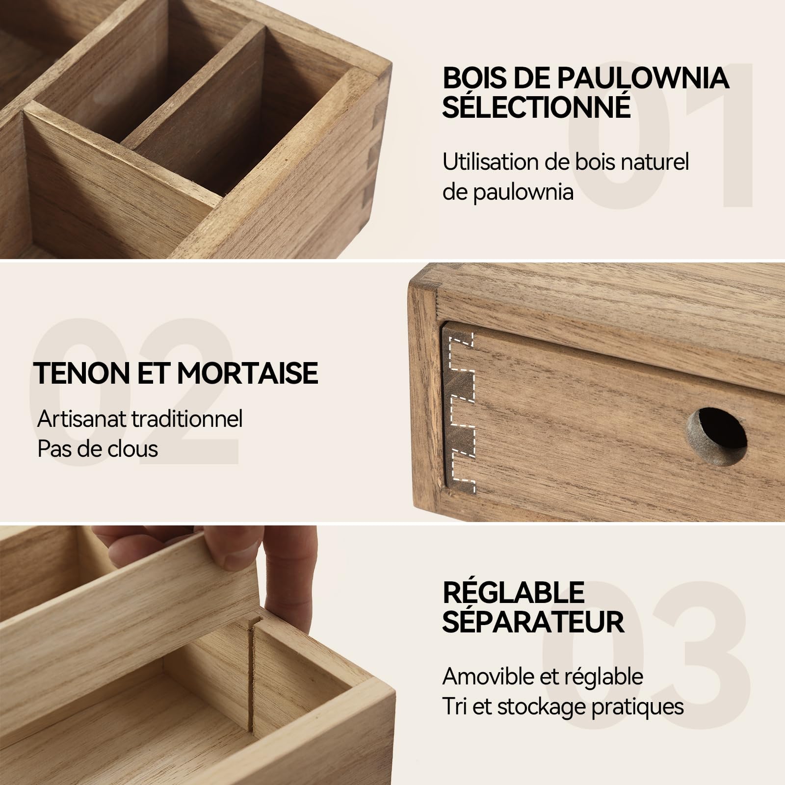 KIRIGEN Coffret Organisateur Café et Thé en Bois – Idée Cadeau pour Bureau ou Cuisine, avec Tiroirs – Jaune-Brun