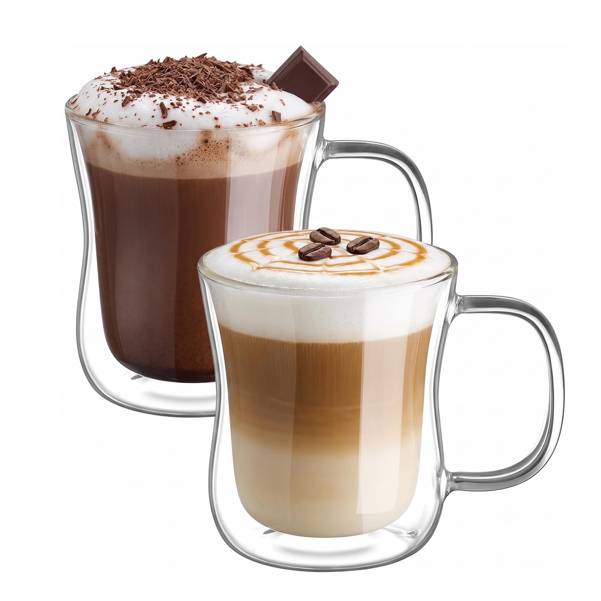 VIROSA Double Walled Glasses Set of 2, 250ml Insulated Coffee Cups, Clear Borosilicate Glass Mugs for Latte, Cappuccino, Tea, Milk, Juice, Desserts, Hot & Cold