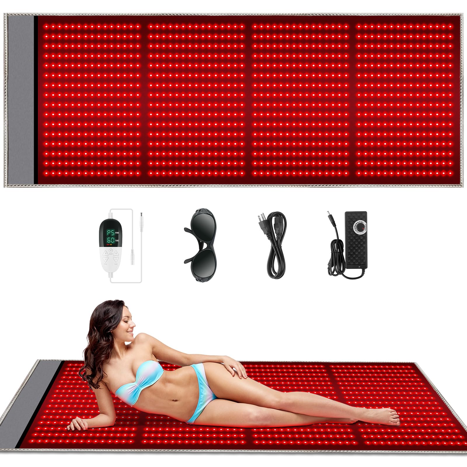 Red Light Therapy Mat for Full Body Pain Relieve, 1280pcs Dual Wavelength 24.0 * 65.11inch Near Infrared Light Therapy Blanket?Gray)