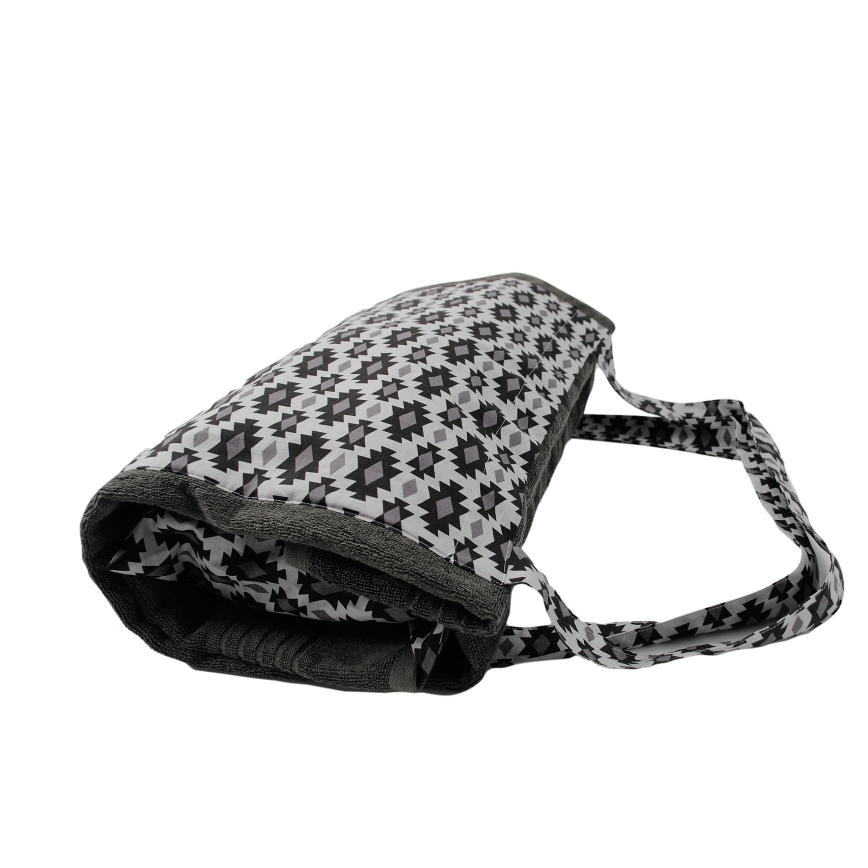 Strandtuchtasche ca. 95x178cm | Liegehandtuch 3in1 mit integriertem Kissen und Tasche | großes Badetuch (Anthrazit mit grau/schwarzem grafischen Muster)