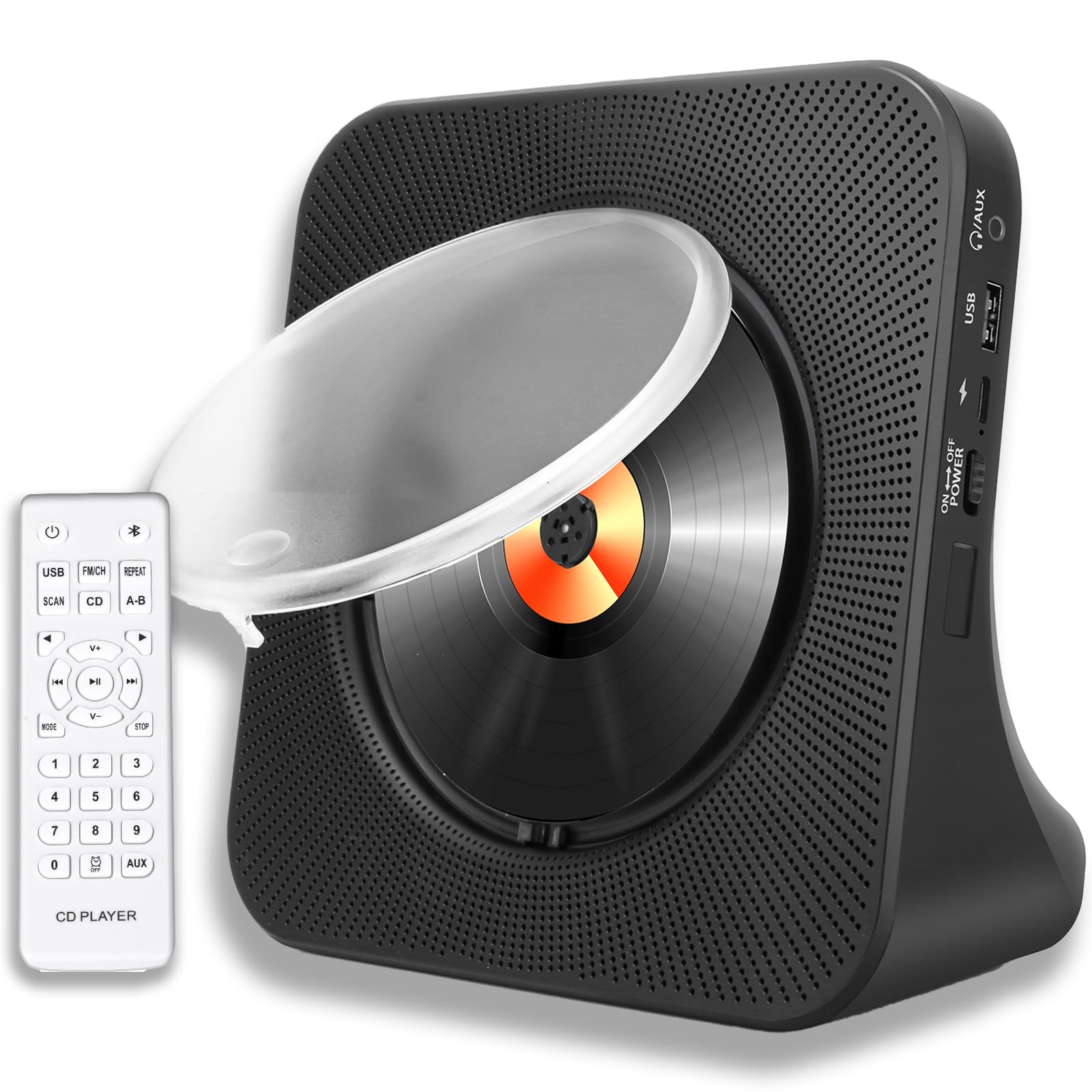 Tragbarer Bluetooth CD-Player mit Lautsprechern - 8-in-1 HiFi-Stereo-Soundsystem für Zuhause, unterstützt CD/Bluetooth/FM-Radio/USB/AUX/Timer/Fernbedienung
