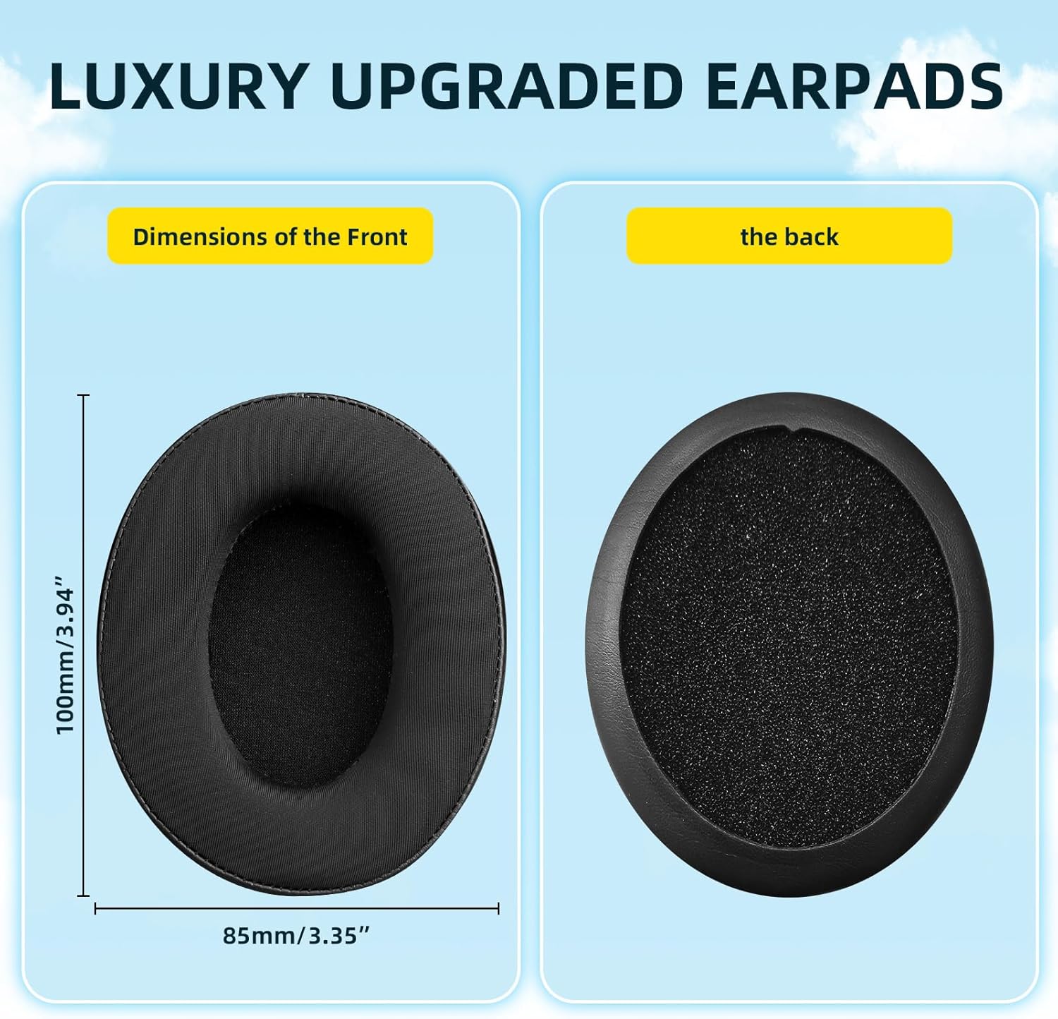Cooling Gel Replacement Ear Pads Cushions for Audio Technica ATH M50X M50XBT M50RD M40X M30X M20X MSR7 SX1 Monitor Headphones, Added Thickness(Black)