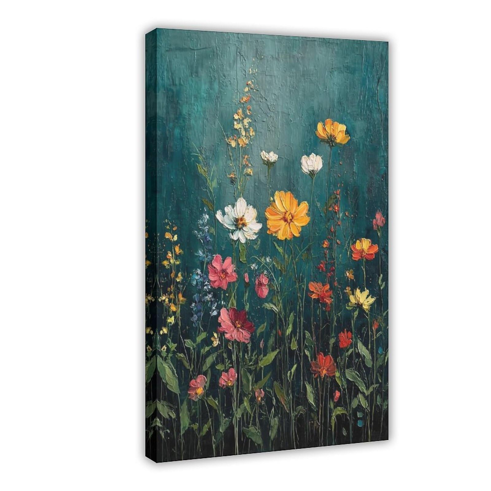 Bareronor Frame Wildflower Field (2) Canvas Poster Bedroom Decor Landscape Office Room Decor Gift 12" L X 18" W