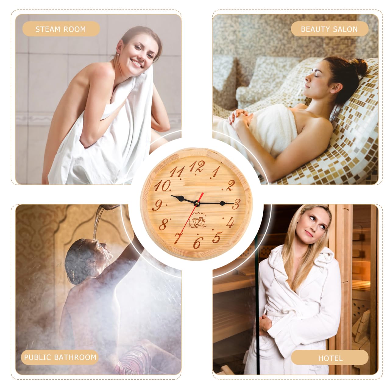 Alipis Kreative Sauna Holz Uhr – Wanduhren Für Sauna Feuchtigkeitsbeständig Einfache Montage Attraktives Deko-Zubehör Für Dampfbad Und - 223 cm