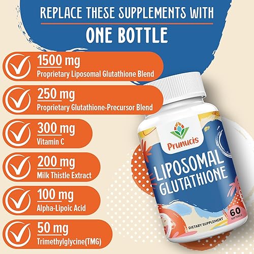 Miniatura 5 de Glutatión liposomal de 2400 mg, L-glutatión reducido, suplemento de glutatión con vitamina C, antioxidantes principales, absorción mejorada,