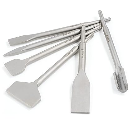 CO-Z SDS Plus Hammer Drill Chisel Set, Rotary Hammer SDS Bits Set 6pcs Including Tile Chisel, Gouge Chisel, Wide Chisel x 2, Flat Chisel, Point Chisel.